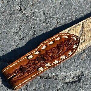 VTG Justin Top Grain Cowhide Belt Sz 36 Tooled Brown Leather - No Buckle 823C